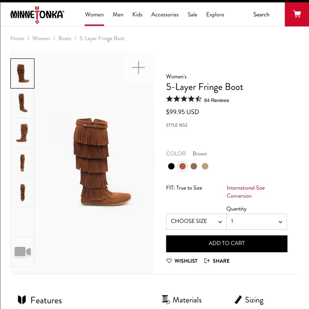 Minnetonka Women’s 5 Layer Fringe Boot NWT Size 6